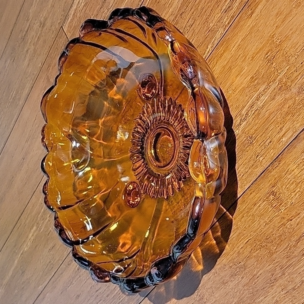 Vintage Mid-Century Indiana Colony Glass Amber Footed Salad/Fruit Bowl